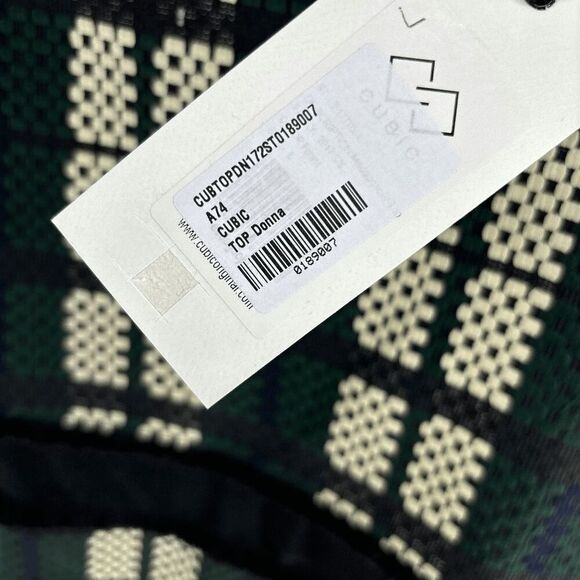 Cubic Donna Womens green black New sleeveless structured tweed sheer top Large - Picture 2 of 8